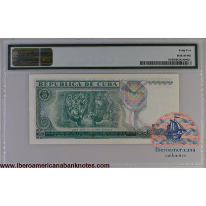 Cuba 1991 P-108 PMG Choice Extremely Fine 45 5 Pesos