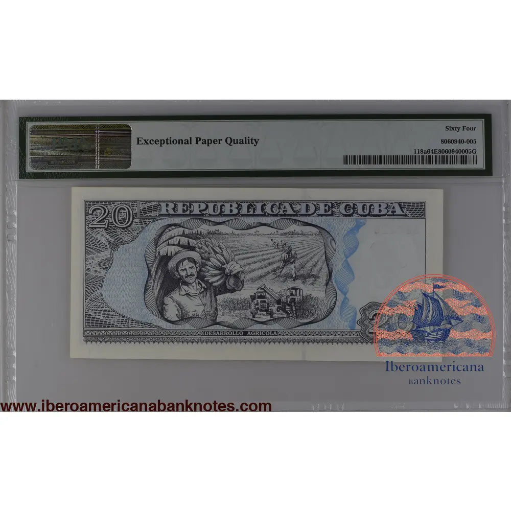Cuba 1998 P-118a PMG Choice UNC 64 EPQ 20 Pesos