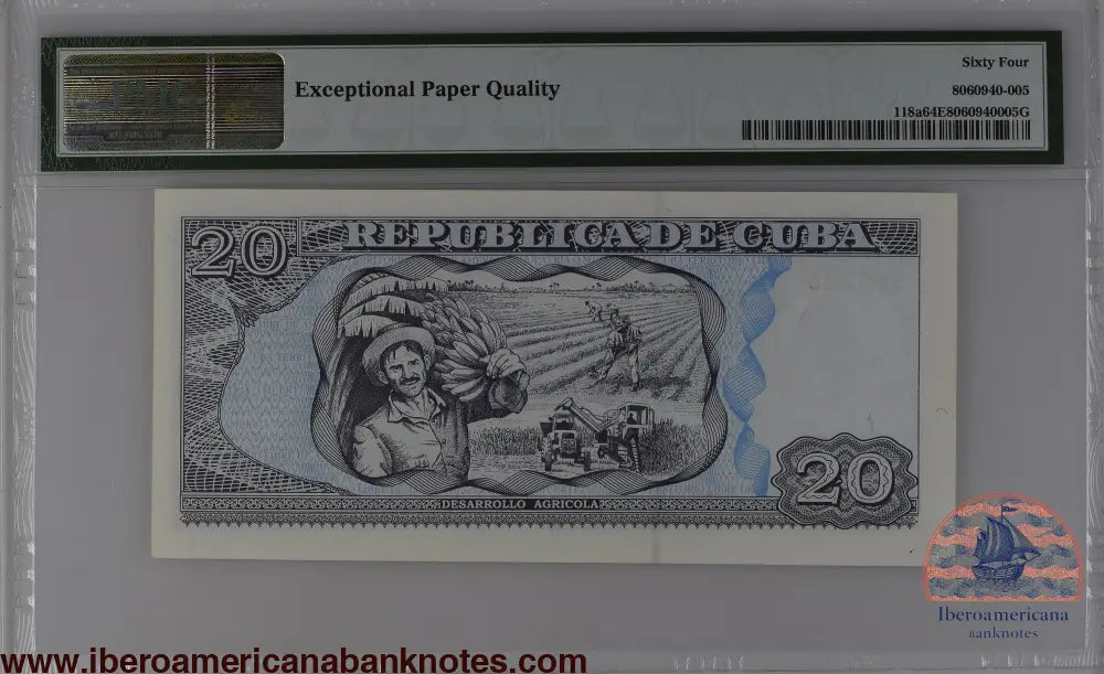 Cuba 1998 P-118a PMG Choice UNC 64 EPQ 20 Pesos