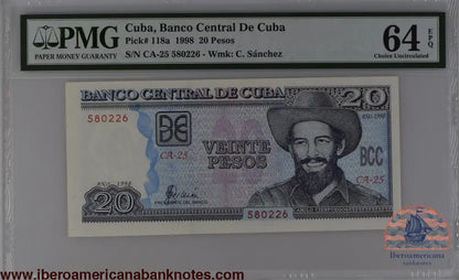 Cuba 1998 P-118a PMG Choice UNC 64 EPQ 20 Pesos
