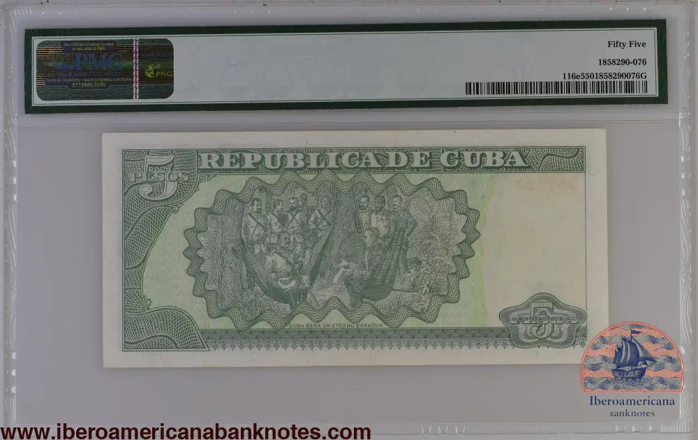 Cuba 2002 P-116e PMG About UNC 55 5 Pesos