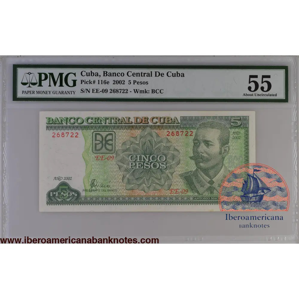 Cuba 2002 P-116e PMG About UNC 55 5 Pesos