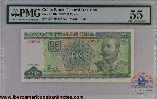 Cuba 2002 P-116e PMG About UNC 55 5 Pesos