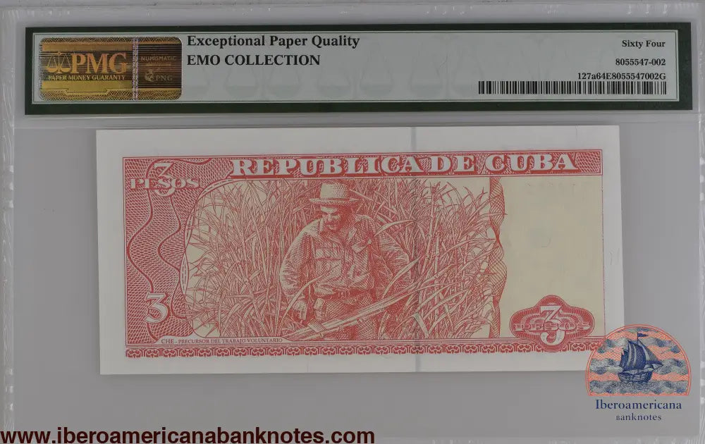 Cuba 2004 P-127a PMG Choice UNC 64 EPQ 3 Pesos commemorative