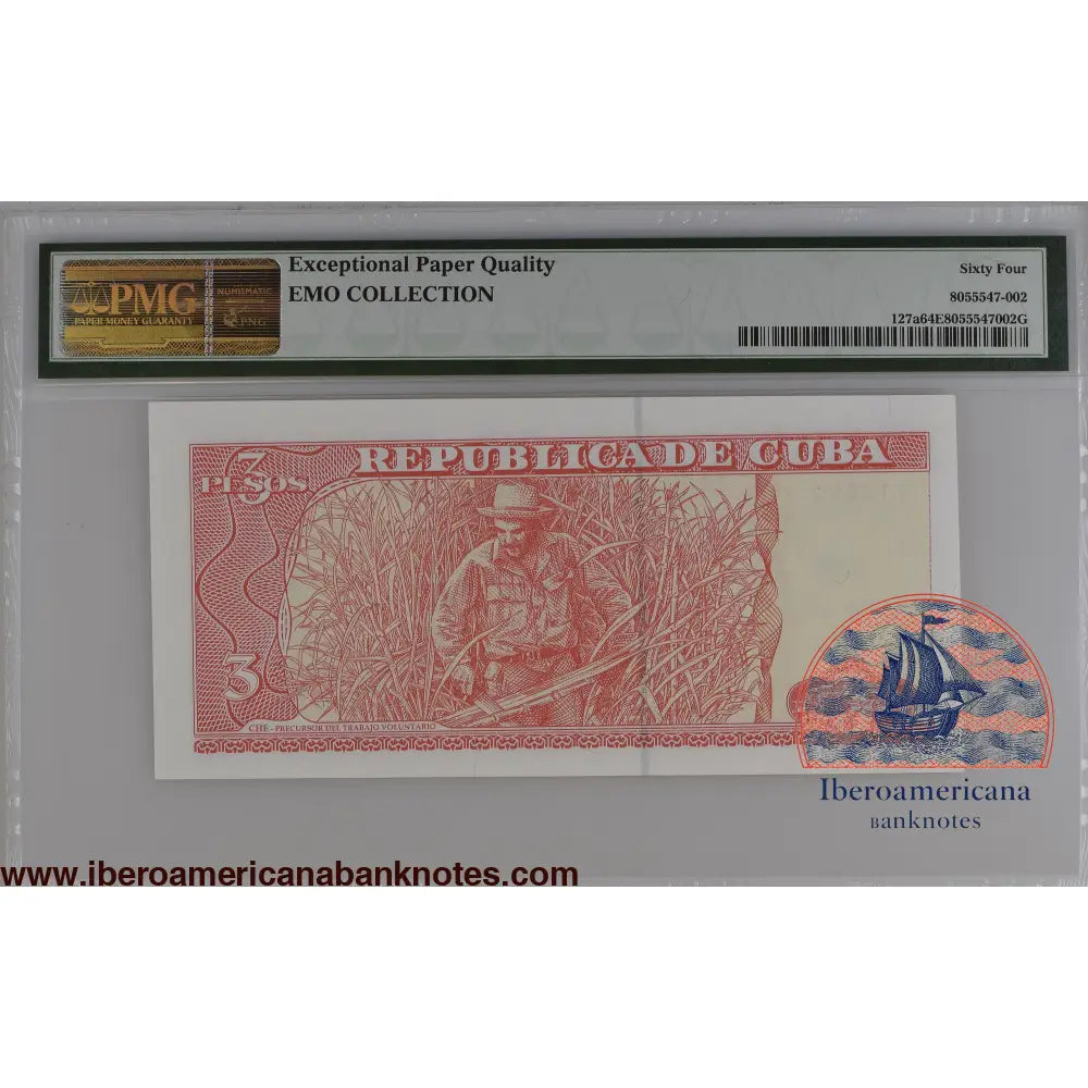 Cuba 2004 P-127a PMG Choice UNC 64 EPQ 3 Pesos commemorative