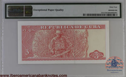 Cuba 2004 P-127a* PMG Choice UNC 64 EPQ 3 Pesos (Replacement) commemorative TOP POP