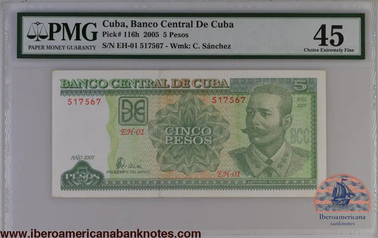Cuba 2005 P-116h PMG Choice Extremely Fine 45 5 Pesos