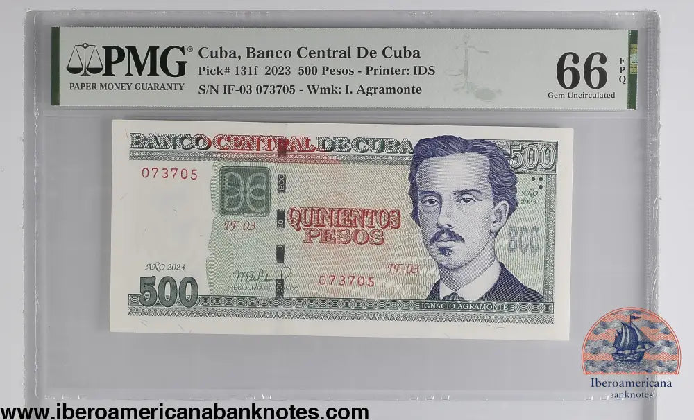 Cuba. Banco Central de Cuba 500 Pesos 2023 P 131F Prefix: IF-03 Grade 66 EPQ