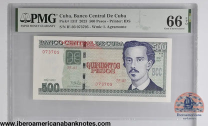 Cuba. Banco Central de Cuba 500 Pesos 2023 P 131F Prefix: IF-03 Grade 66 EPQ