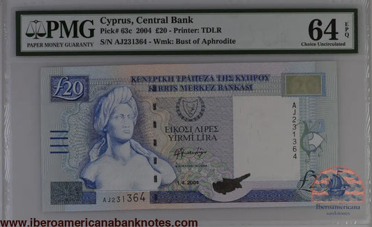 Cyprus 1.4.2004 P-63c PMG Choice UNC 64 EPQ 20 Pounds