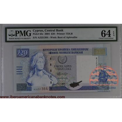 Cyprus 1.4.2004 P-63c PMG Choice UNC 64 EPQ 20 Pounds