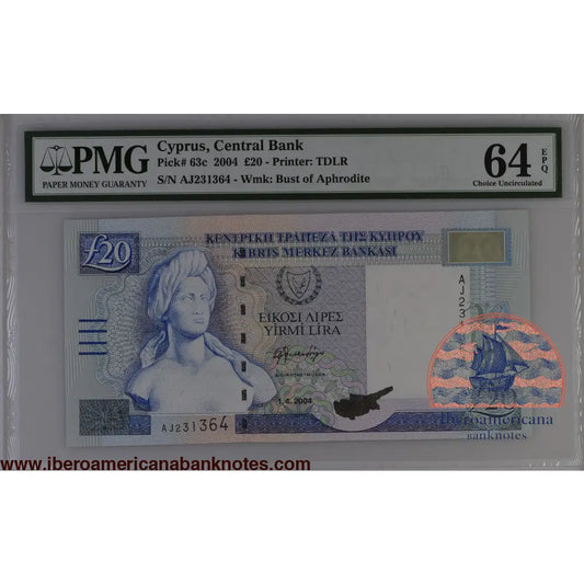 Cyprus 1.4.2004 P-63c PMG Choice UNC 64 EPQ 20 Pounds