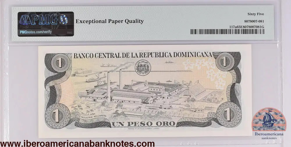 Dominican Republic 1980 P-117a PMG Gem UNC 65 EPQ 1 Peso Oro
