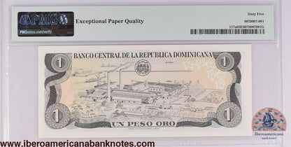 Dominican Republic 1980 P-117a PMG Gem UNC 65 EPQ 1 Peso Oro