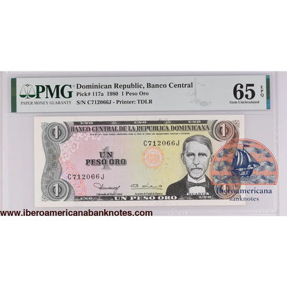 Dominican Republic 1980 P-117a PMG Gem UNC 65 EPQ 1 Peso Oro