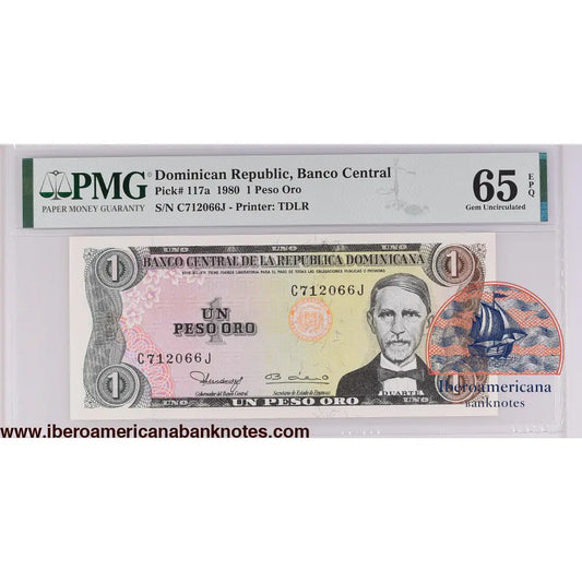 Dominican Republic 1980 P-117a PMG Gem UNC 65 EPQ 1 Peso Oro