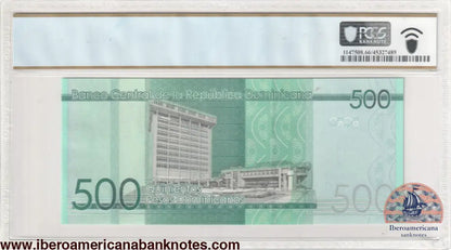 Dominican Republic 2003 P-172b PCGS Gem UNC 65 PPQ 500 Pesos Oro