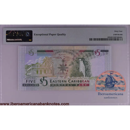 East Caribbean States / St. Lucia ND (2003) P-42l PMG Choice UNC 64 EPQ 5 Dollars