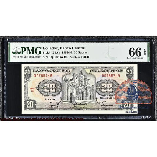Ecuador - 20 Sucres 1986-88 - Pick # 121Aa - PMG 66 EPQ