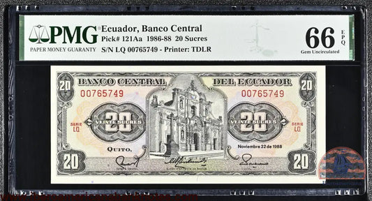 Ecuador - 20 Sucres 1986-88 - Pick # 121Aa - PMG 66 EPQ