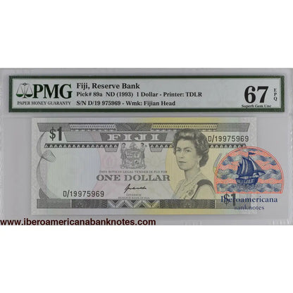 Fiji ND (1993) P-89a PMG Superb Gem UNC 67 EPQ 1 Dollar
