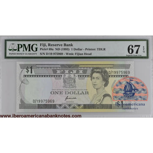 Fiji ND (1993) P-89a PMG Superb Gem UNC 67 EPQ 1 Dollar