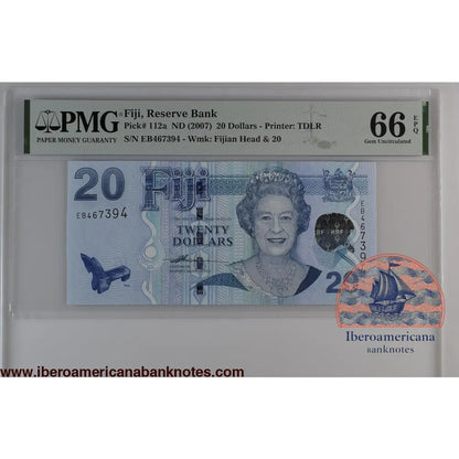 Fiji ND (2007) P-112a PMG Gem UNC 66 EPQ 20 Dollars