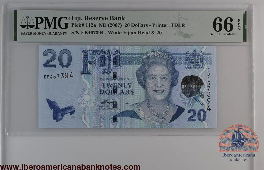 Fiji ND (2007) P-112a PMG Gem UNC 66 EPQ 20 Dollars