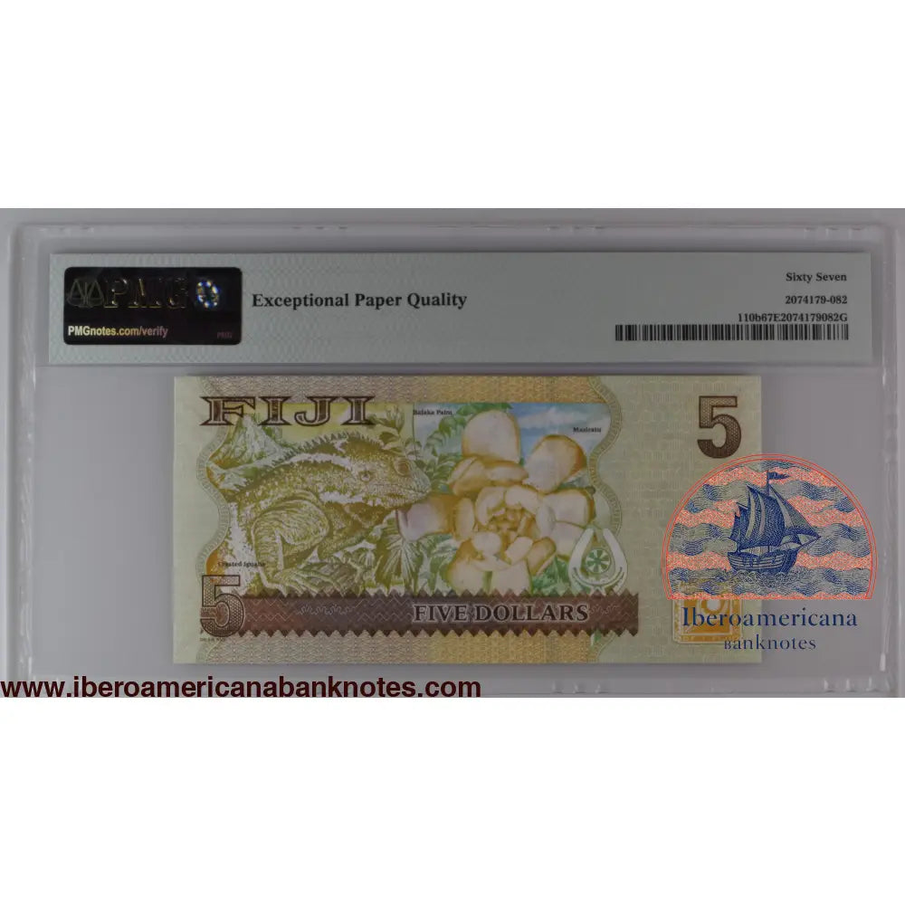 Fiji ND (2012) P-110b PMG Superb Gem UNC 67 EPQ 5 Dollars