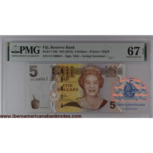 Fiji ND (2012) P-110b PMG Superb Gem UNC 67 EPQ 5 Dollars