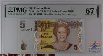 Fiji ND (2012) P-110b PMG Superb Gem UNC 67 EPQ 5 Dollars