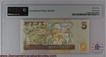 Fiji ND (2012) P-110b PMG Superb Gem UNC 67 EPQ 5 Dollars