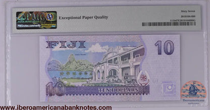 Fiji ND (2012) P-111b PMG Superb Gem UNC 67 EPQ 10 Dollars