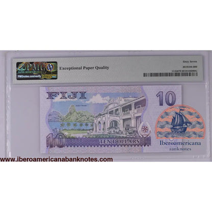 Fiji ND (2012) P-111b PMG Superb Gem UNC 67 EPQ 10 Dollars