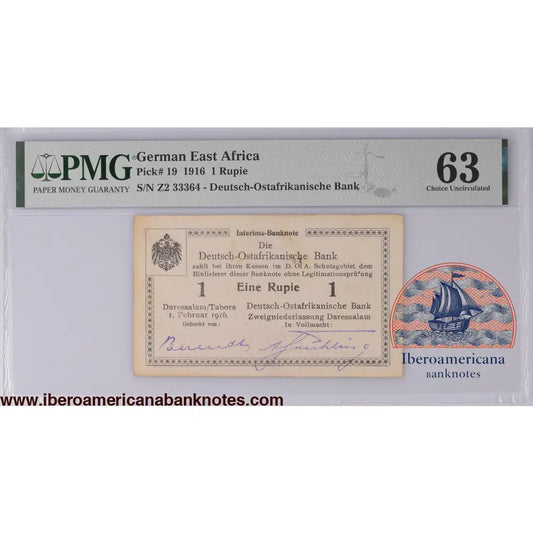 German East Africa 1.2.1916 P-19 PMG Choice UNC 63 1 Rupie