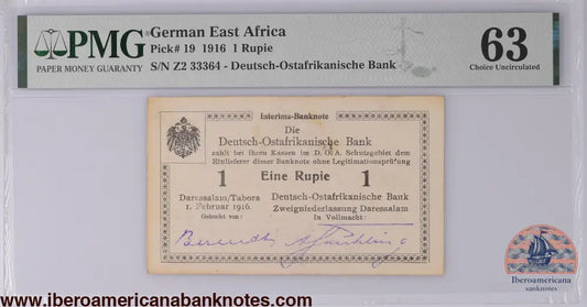 German East Africa 1.2.1916 P-19 PMG Choice UNC 63 1 Rupie