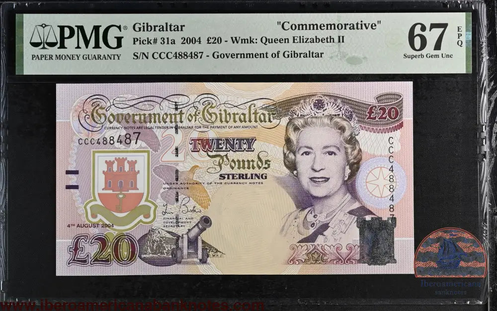 Gibraltar 20 Pounds 2004 Elizabeth II P-31a PMG67EPQ