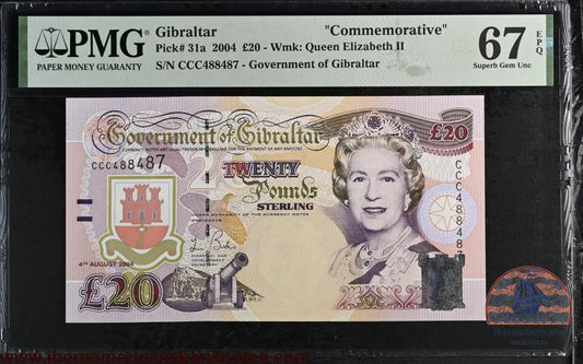 Gibraltar 20 Pounds 2004 Elizabeth II P-31a PMG67EPQ