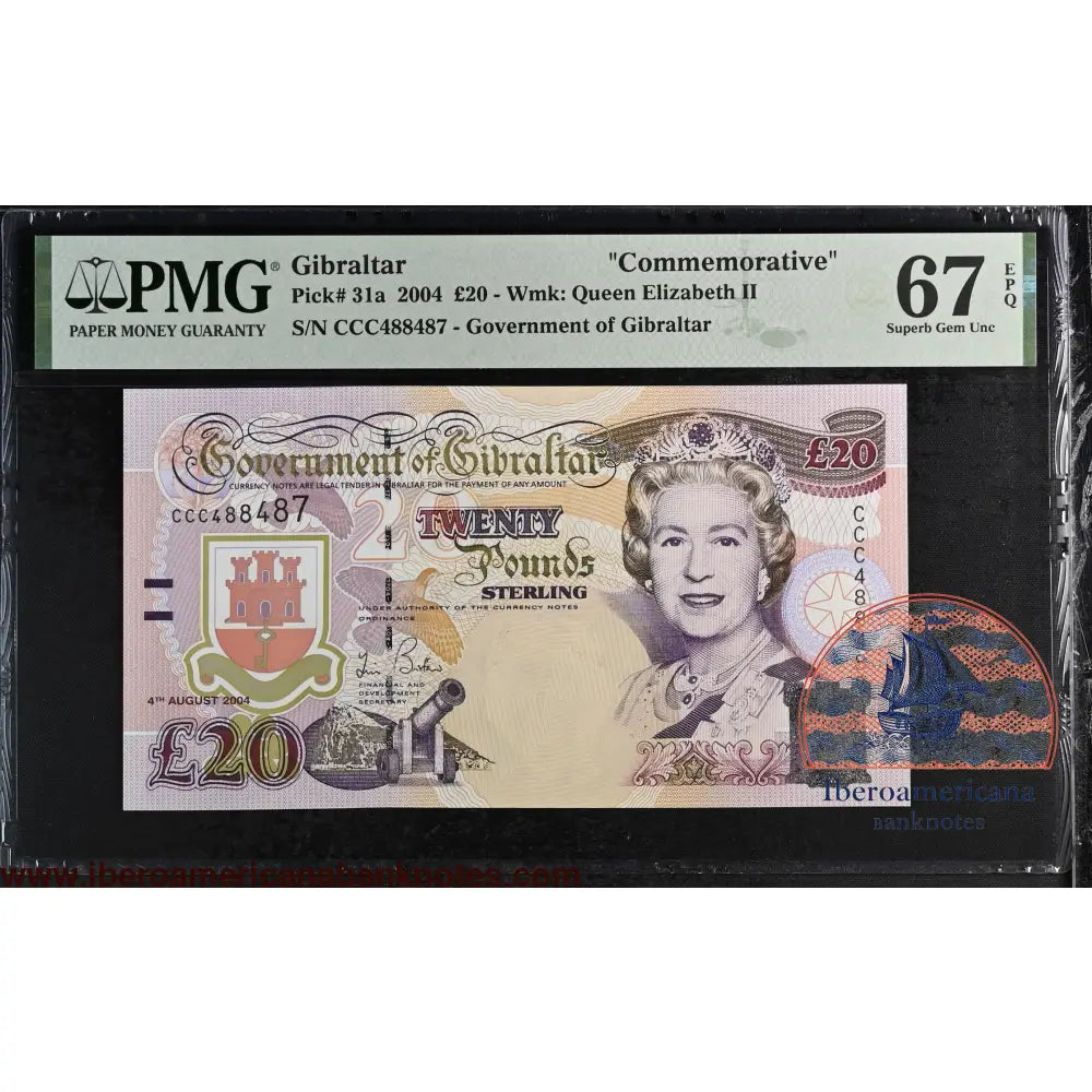 Gibraltar 20 Pounds 2004 Elizabeth II P-31a PMG67EPQ