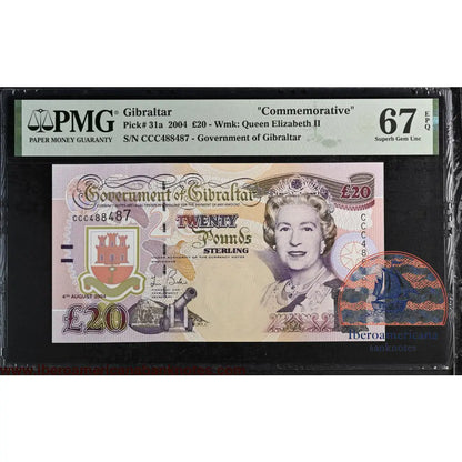 Gibraltar 20 Pounds 2004 Elizabeth II P-31a PMG67EPQ
