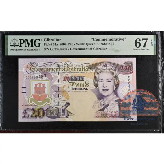 Gibraltar 20 Pounds 2004 Elizabeth II P-31a PMG67EPQ