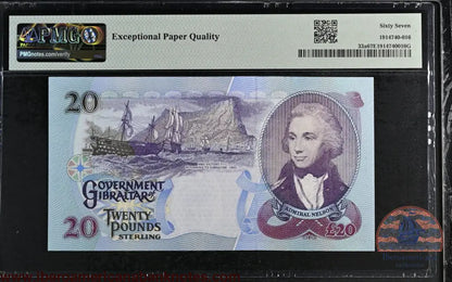 Gibraltar. 20 Pounds 2006 Elizabeth II P-33a AB Prefix PMG 67 EPQ