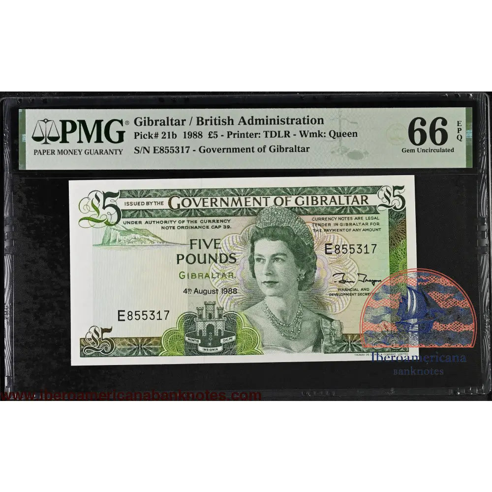 Gibraltar. 5 Pounds 1988 Elizabeth II P-21b Last Date for Type PMG 66 EPQ