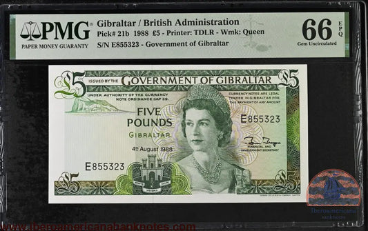 Gibraltar. 5 Pounds 1988 Elizabeth II P-21b Last Date for Type PMG 66 EPQ
