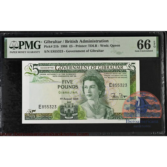 Gibraltar. 5 Pounds 1988 Elizabeth II P-21b Last Date for Type PMG 66 EPQ