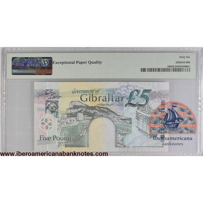 Gibraltar. 5 Pounds 2000 Elizabeth II P-29 Commemorative Series PMG 66 EPQ