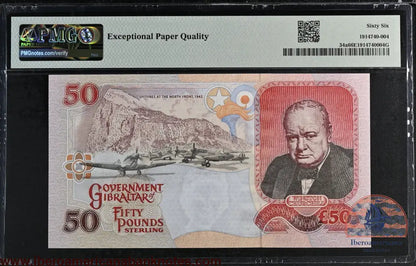 Gibraltar. 50 Pounds 2006 Elizabeth II P-34a Prefix AA PMG 66 EPQ