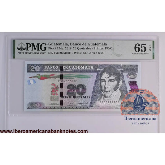 Guatemala 2018 P-124g PMG 65 20 Quetzales