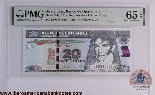 Guatemala 2018 P-124g PMG 65 20 Quetzales