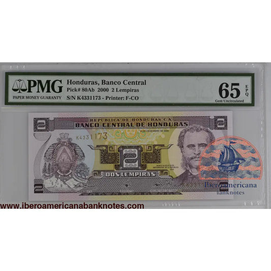 Honduras 14.12.2000 P-80Ab PMG Gem UNC 65 EPQ 2 Lempiras